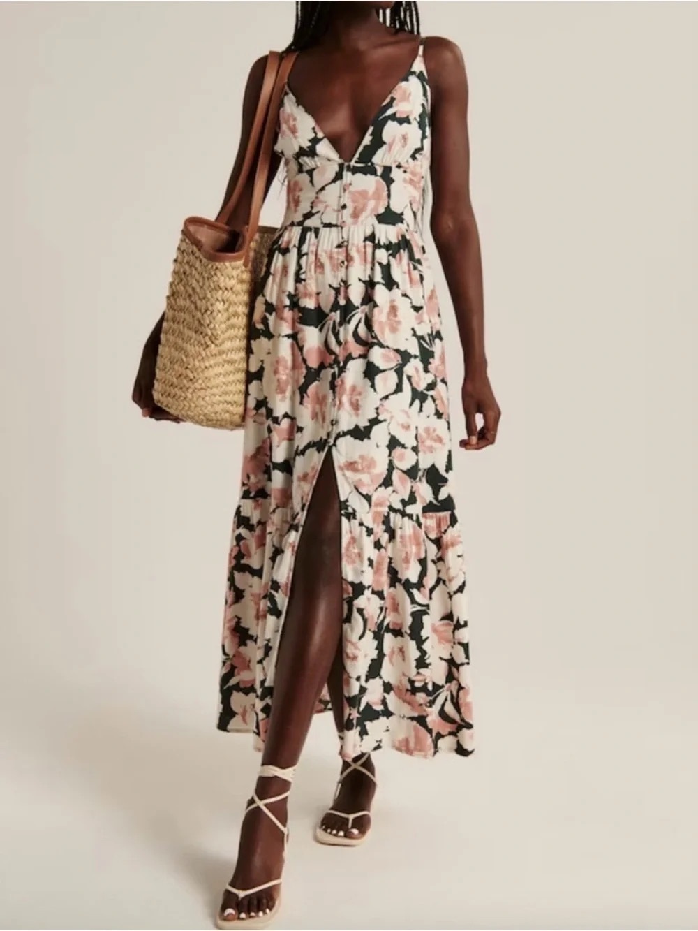 NWT Abercrombie & Fitch Green Floral Button Front Maxi Dress Medium